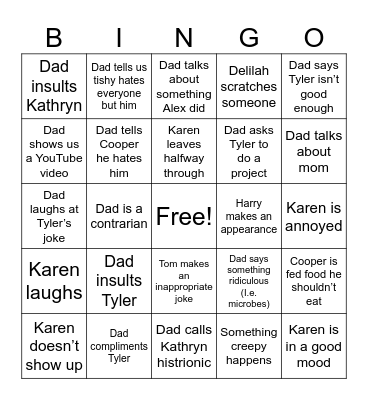 Dads house bingo Card