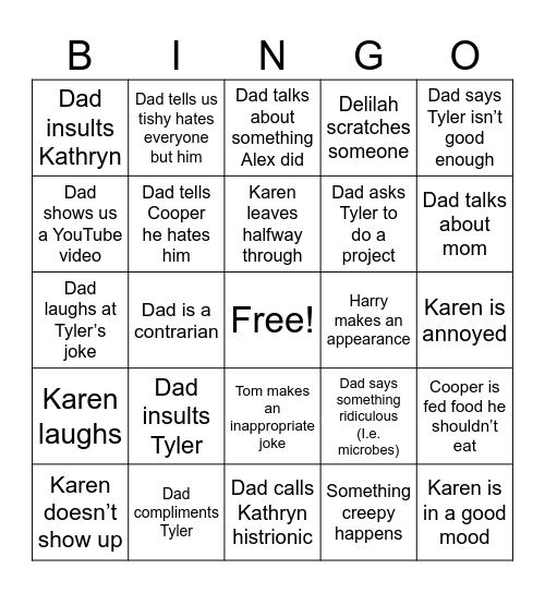 Dads house bingo Card