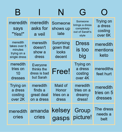 💍⭐Dress Shopping Bingo!⭐💍 Bingo Card