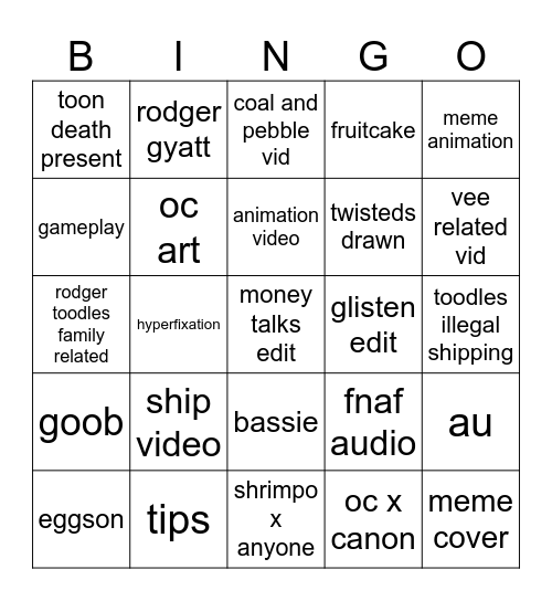 Dandy's World Bingo Card