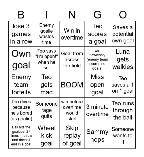 Teo's Balling Bingo Card