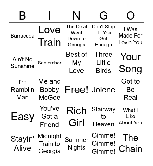 70’s Bingo Card