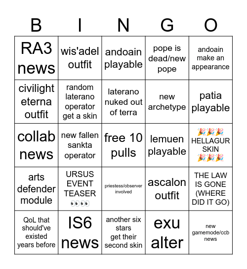 Untitled Bingo Card
