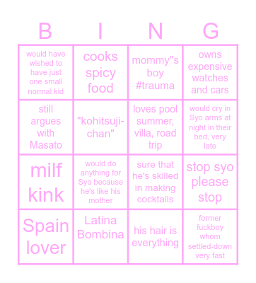 Ren Bingo Card