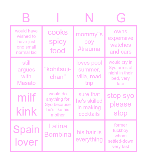 Ren Bingo Card