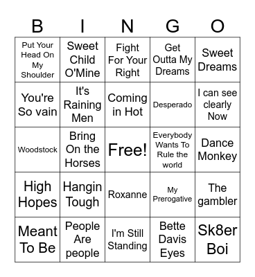 Music Bingo Card