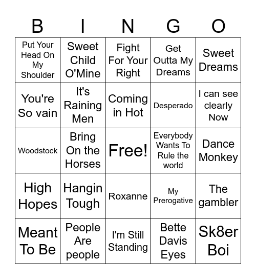 Music Bingo Card