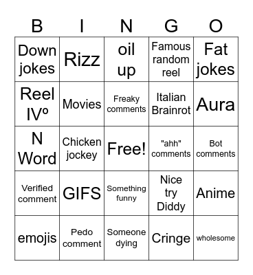 Instagram reels bingo Card