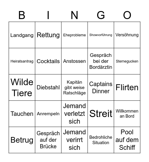 Traumschiff Bingo Card