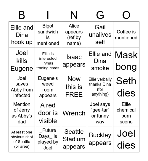 The Last of Us S2 E2 2025-04-20 Bingo Card