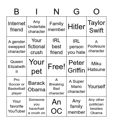 Tomodachi Life islander Bingo Card