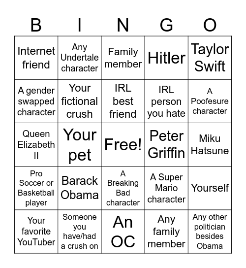 Tomodachi Life islander Bingo Card