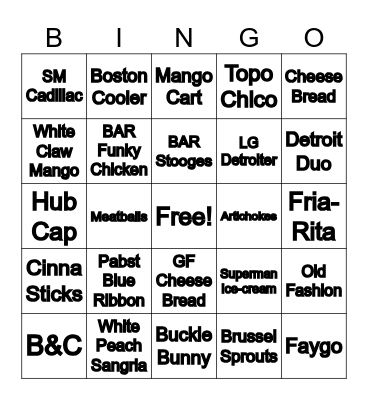 SERVER AND BARTENDER BINGO Card