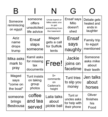 Egyptian Easter Bingo Card