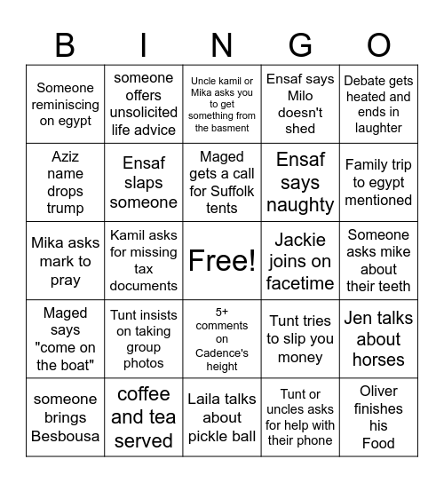 Egyptian Easter Bingo Card