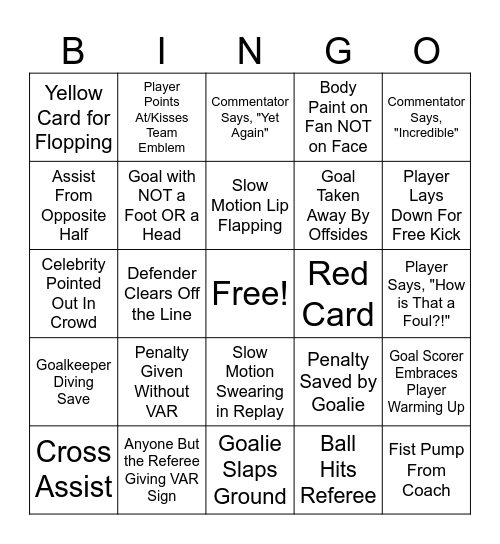 Soccer Bingo Card