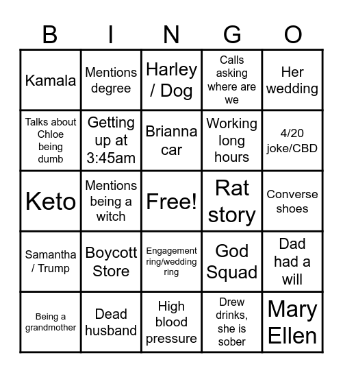 Kristen Bingo Card