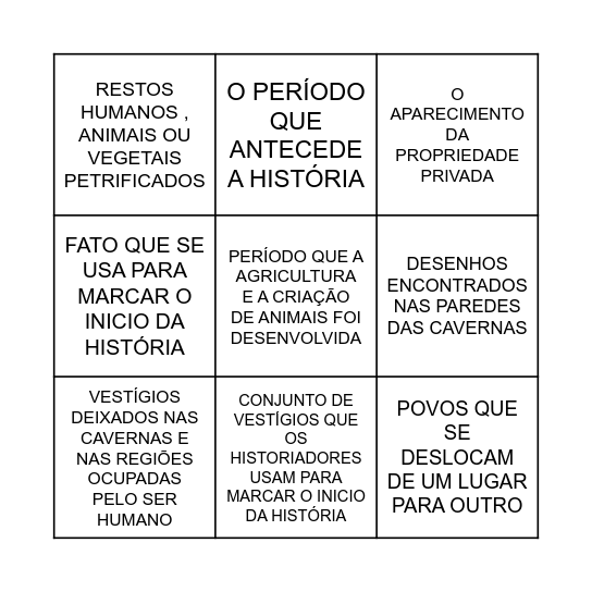 PRÉ-HISTÓRIA Bingo Card