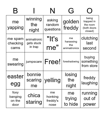 FNAF COOP bingo Card