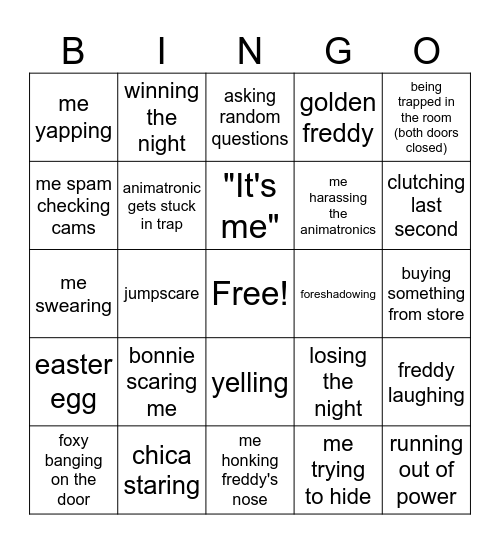 FNAF COOP bingo Card