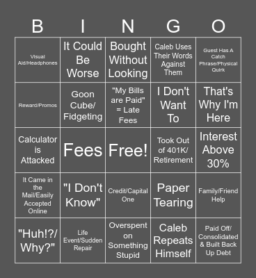 Financial Audit Bingo Card