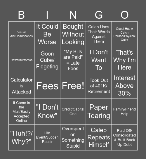 Financial Audit Bingo Card