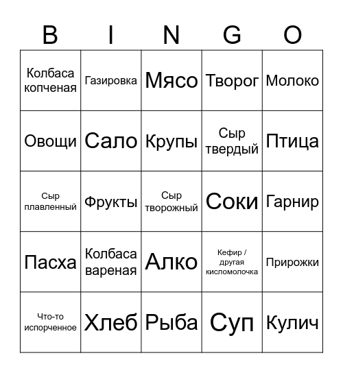 Что лежит в холодильнике Bingo Card