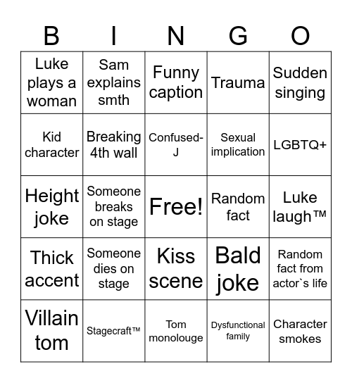 SFTH longform bingo Card