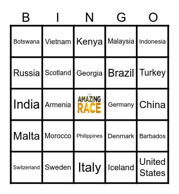 AMAZING RACE COUNTRIES Bingo Card
