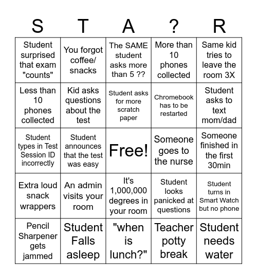 SGC Math STAAR bingo Card