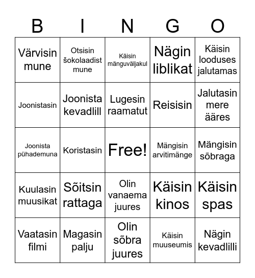 Kevadvaheaeg Bingo Card
