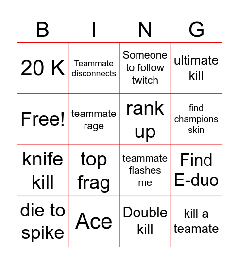 Valorant Sunday Bingo (1) Bingo Card