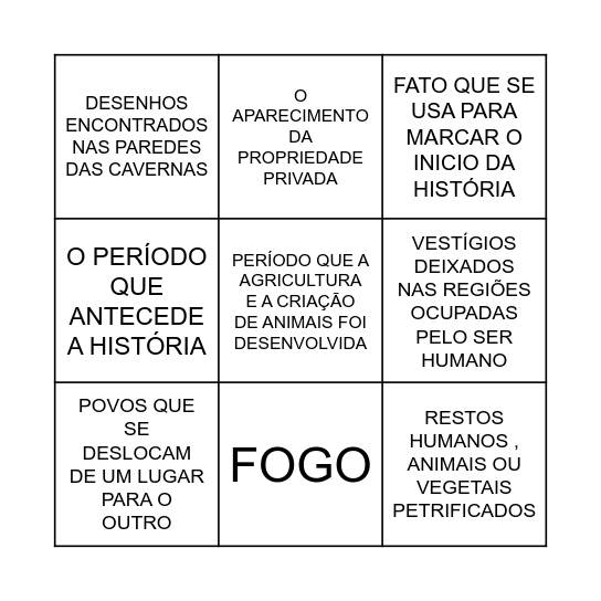 REVISÃO PRÉ-HISTÓRIA Bingo Card