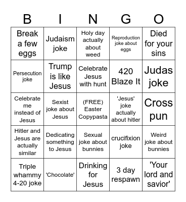 Rob Easter Bingo Card