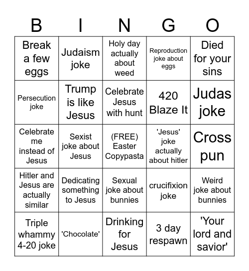 Rob Easter Bingo Card