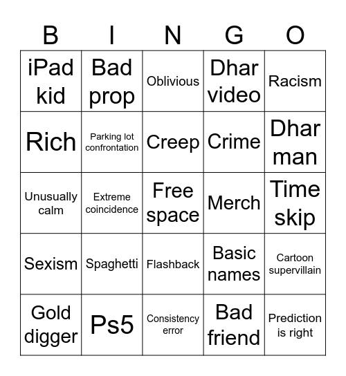 Dhar Man Bingo Card