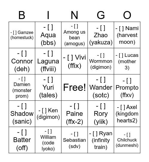 Untitled Bingo Card