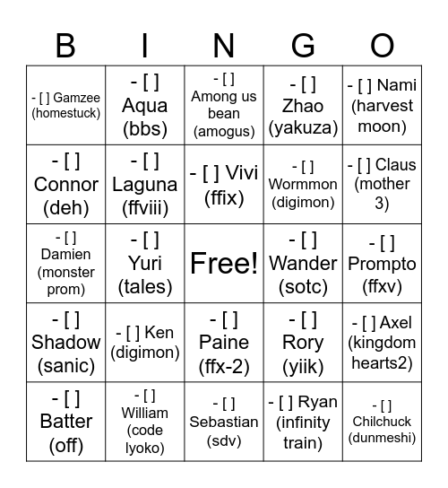 Untitled Bingo Card