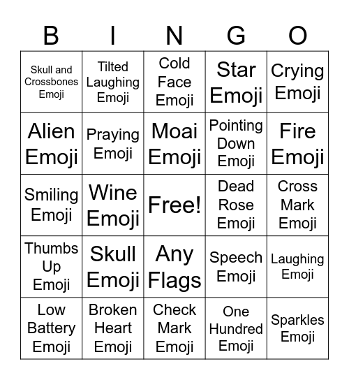 YouTube Shorts Emojis Bingo Card