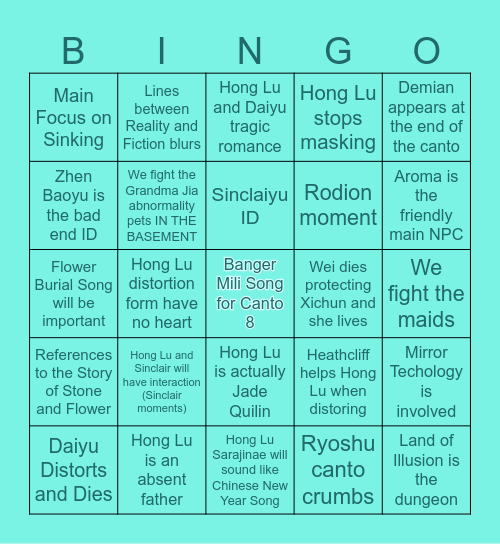 CANTO 8 Bingo Card