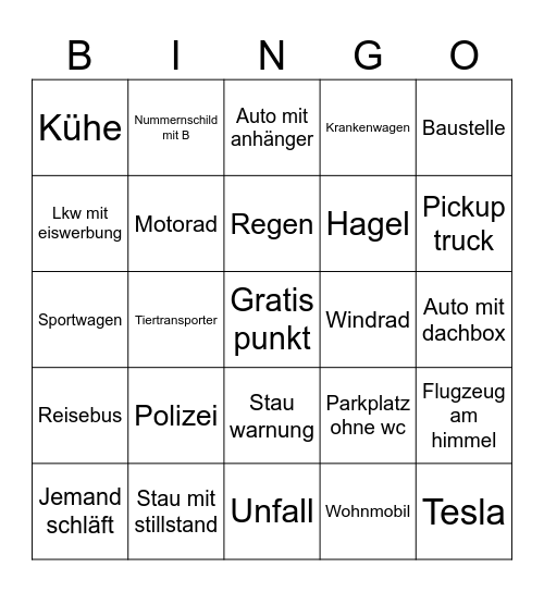Reisebingo Card
