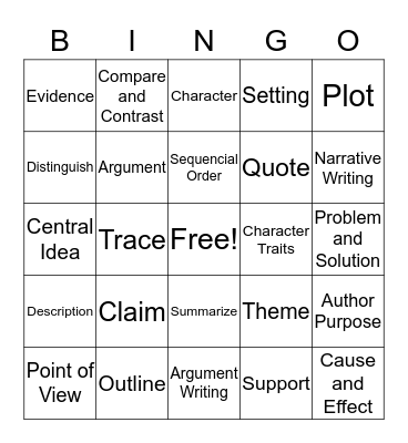 Vocabulary Bingo Card