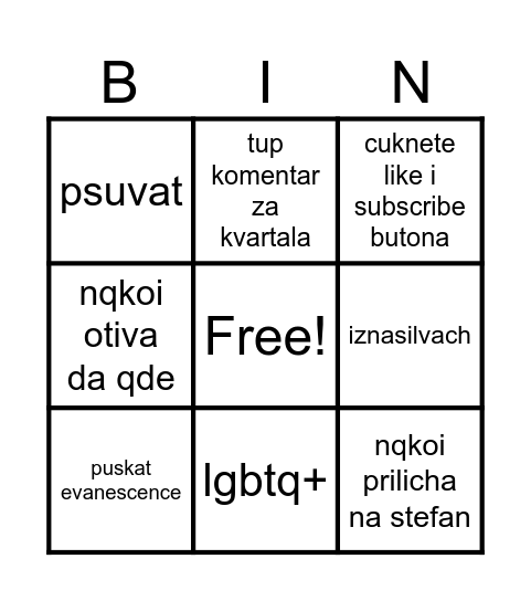 sudbite Bingo Card