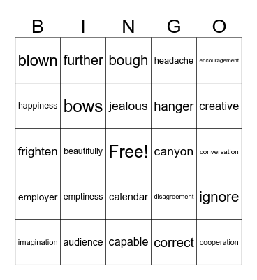 6th Vocab Review Bingo Card
