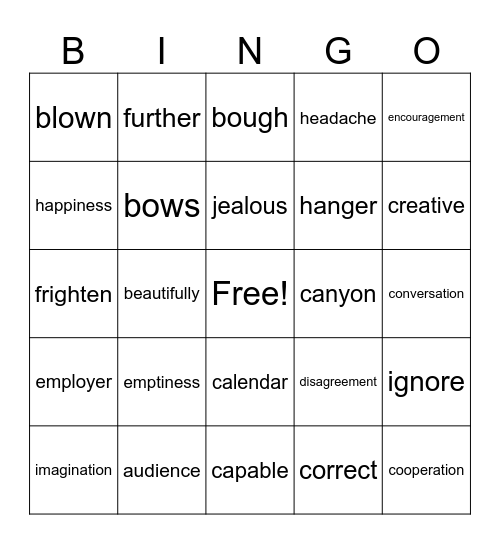 6th Vocab Review Bingo Card