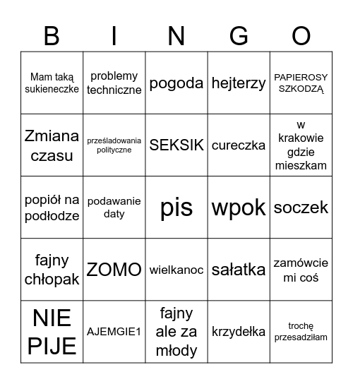 GAWINGO Bingo Card