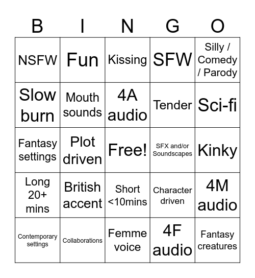 Might You Enjoy Xyta's Audio? Bingo Card