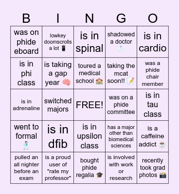 Chapter Bingo - PhiDE Seniors Edition! Bingo Card