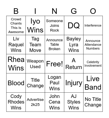 Wrestlemania Night 2 Bingo Card