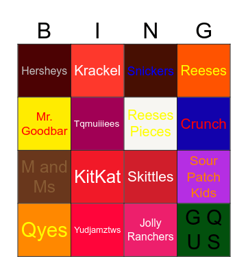 16 Candy Logos Button Bingo Card